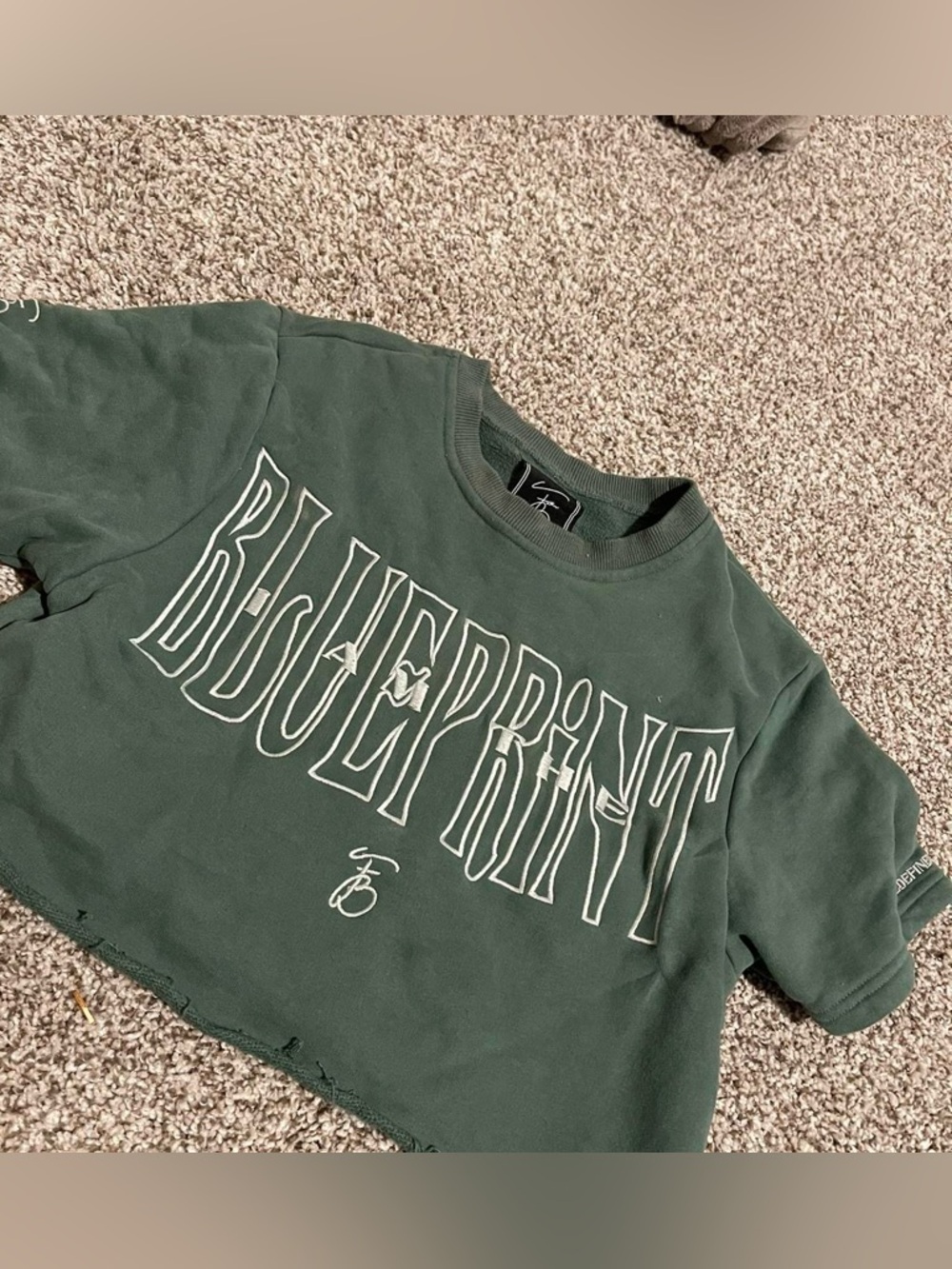 Justin Bieber Dark Green Blueprint Crop Tee